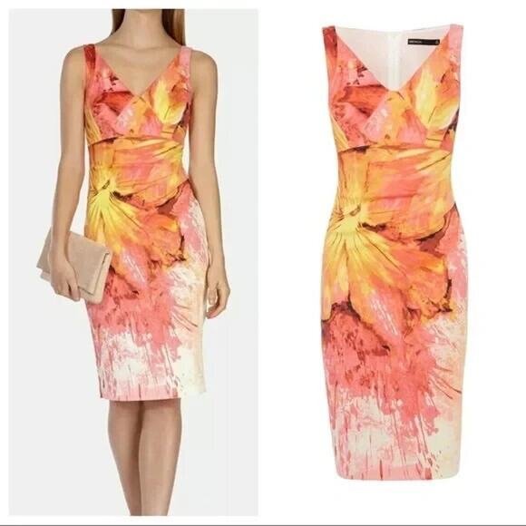Karen Millen Dresses & Skirts - Karen Millen Wrap Effect Dress Painterly Splash Pink Floral Sheath V Neck 8